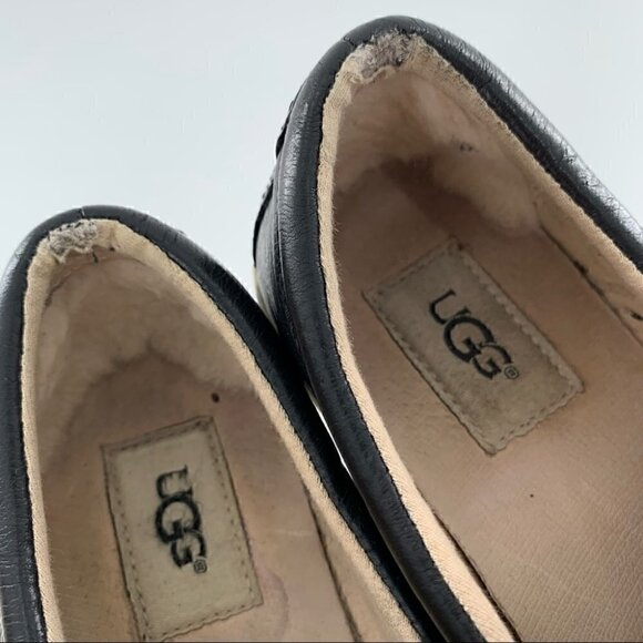 Ugg slip on sneakers size 8 39 black leather fleece wool lining flatforms - Picture 10 of 14